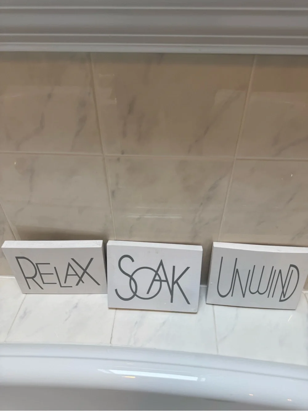 Relax Soak Unwind Wall Blocks - White with Gray Lettering - Set of 3